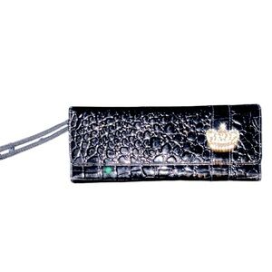 Chic Black Croc-Embossed Wallet with Crown Detail